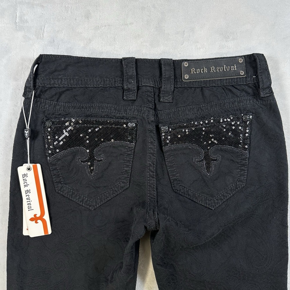 Rock Revival Womens Brocade Black Skinny Jeans Size 27